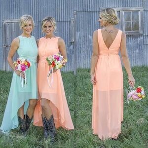 Sleeveless High-Low Chiffon Bridesmaids Gowns -  Pink